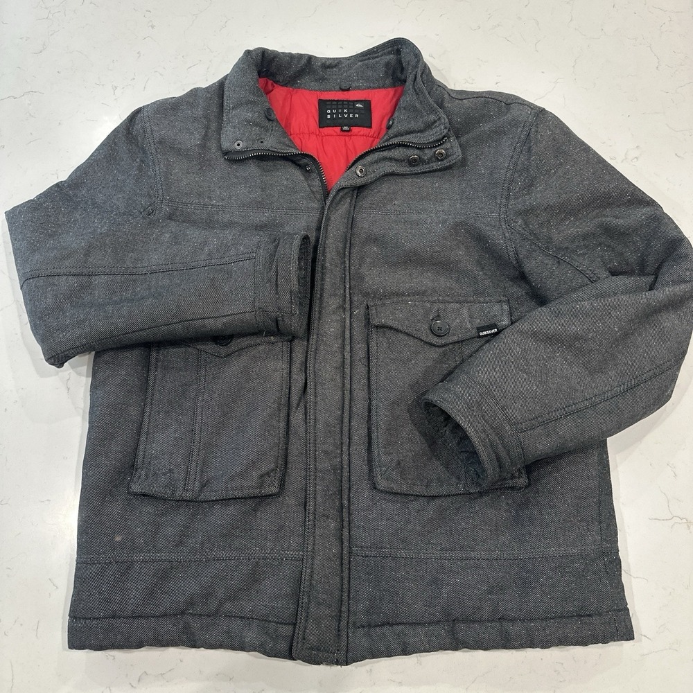 Quiksilver Mens XL Jacket Gray Heavyweight Lined Puffer Zip Vintage Y2K Pockets